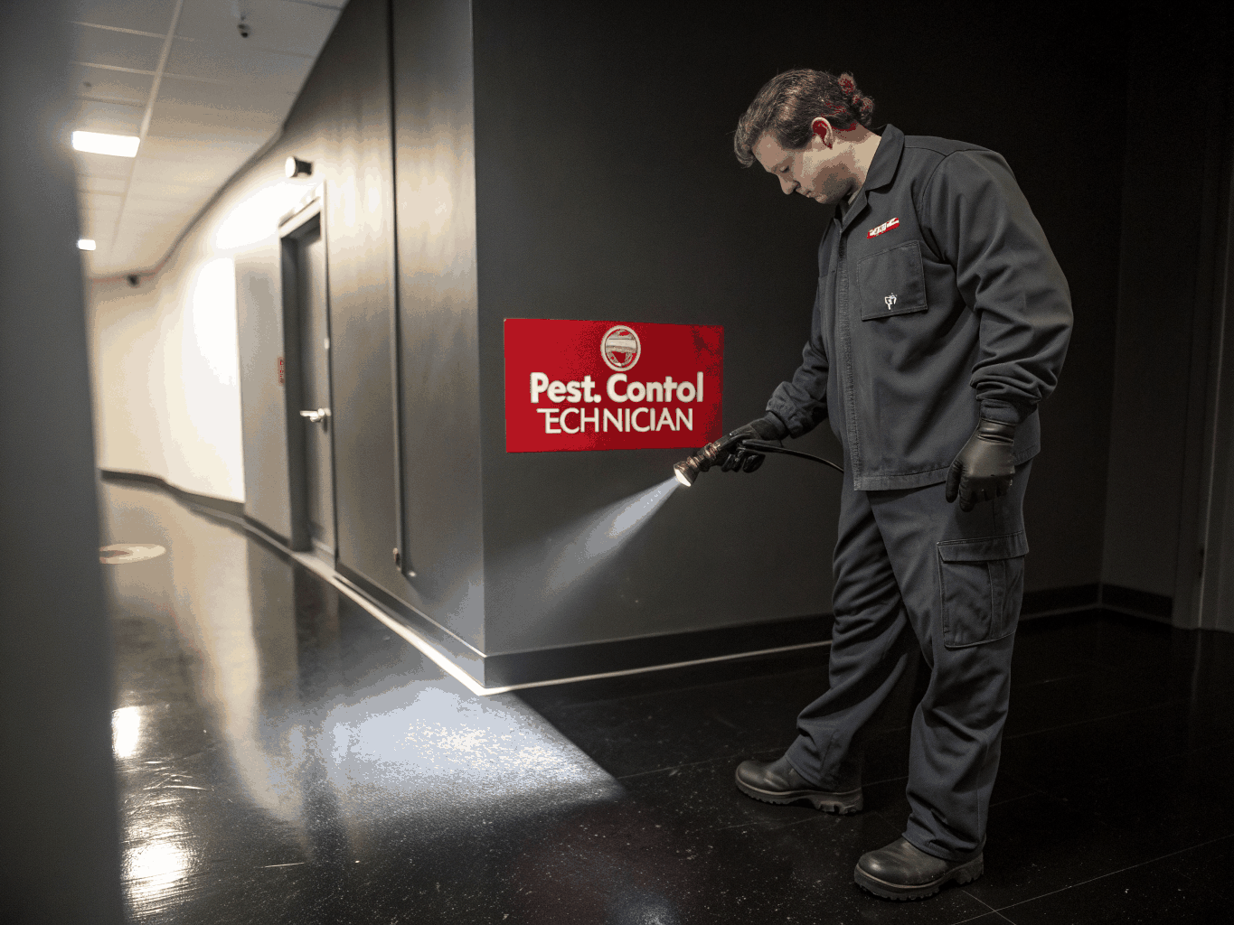 Certified pest technician applying precision flea mist along carpet edges in an Auckland home