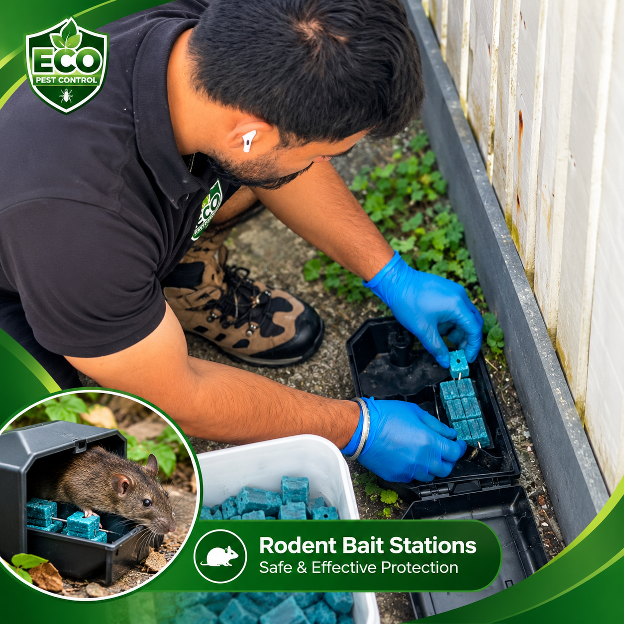 Licensed pest control technician conducting an on-site property inspection for rodent management